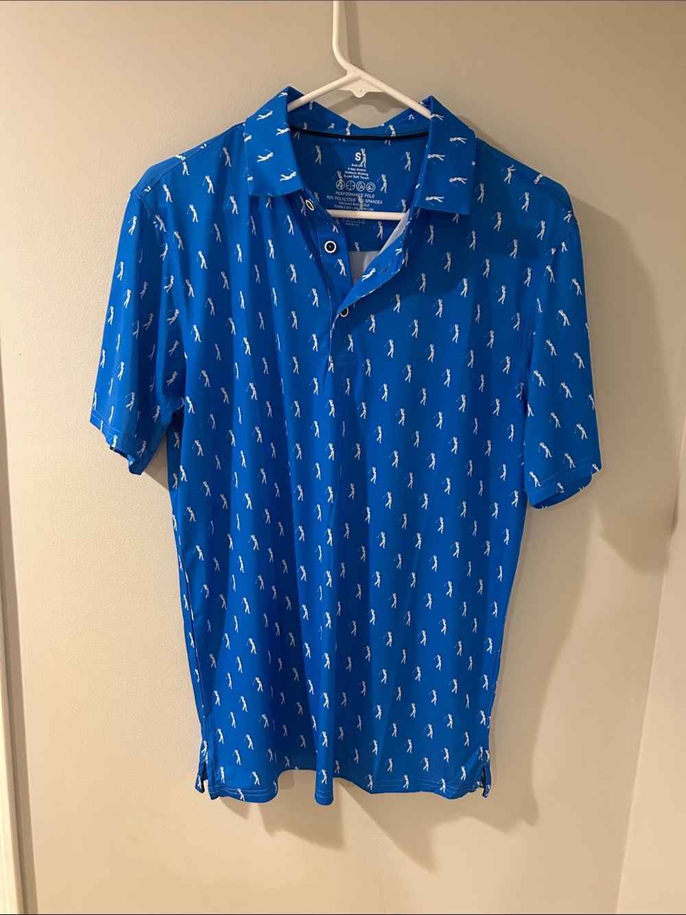 Men's Blue Short-Sleeve Printed Performance Polo
